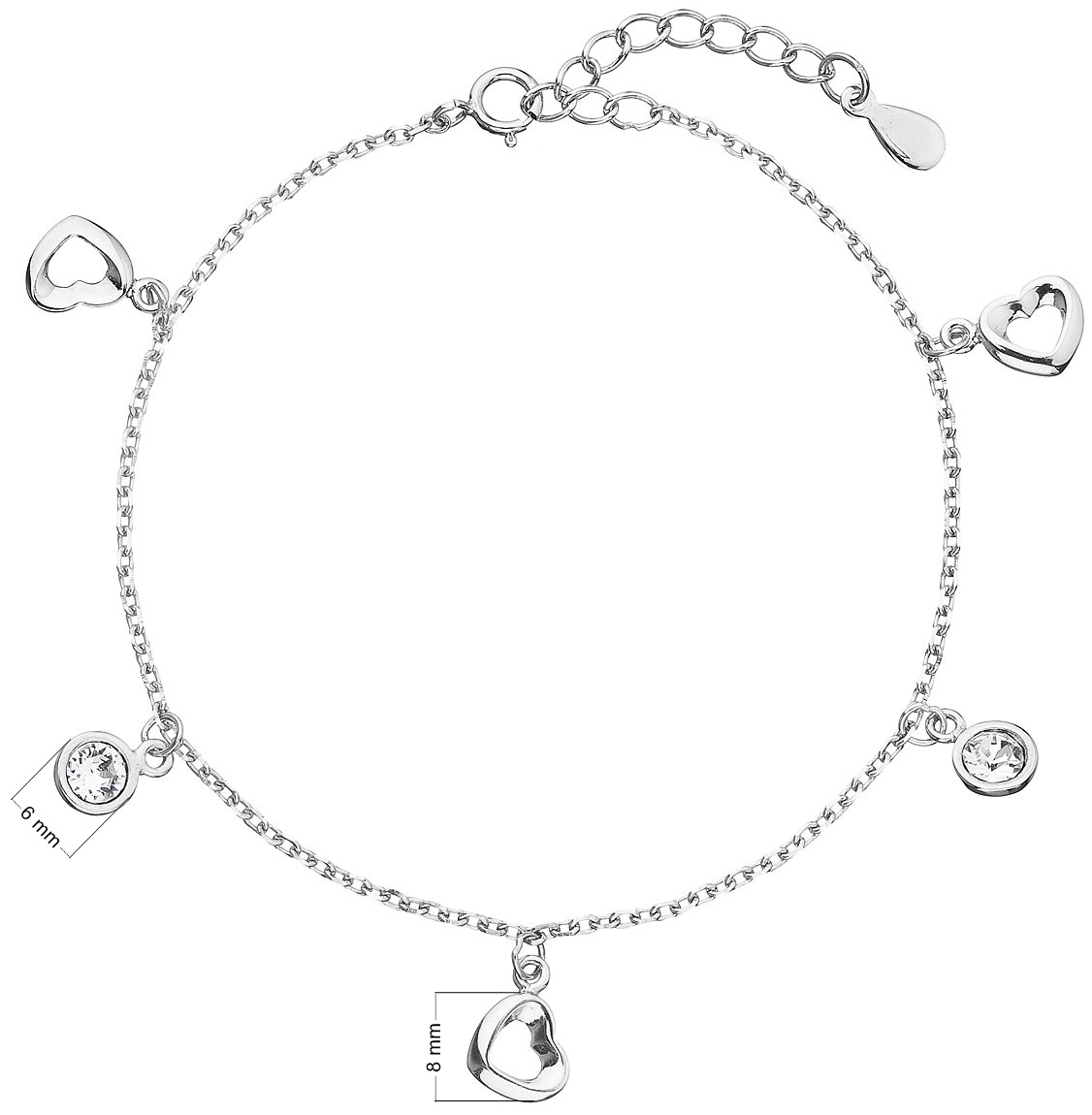 Strieborný náramok so Swarovski krištáľmi biele srdce 33110.1
