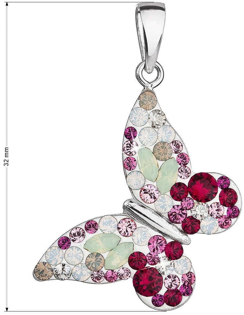 Strieborný prívesok s kryštálmi Swarovski červený motýľ 34192.3 sweet love
