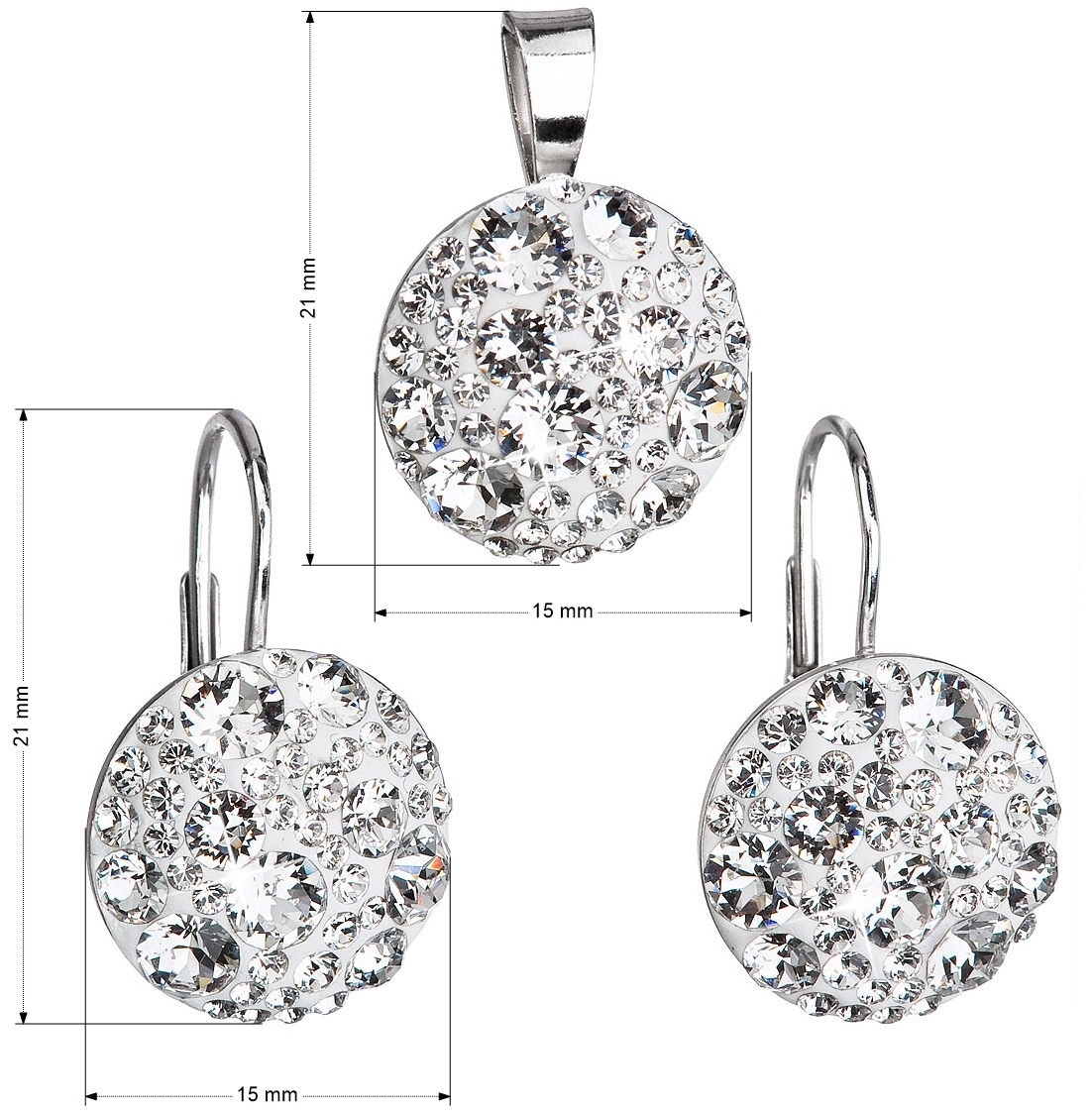 Sada šperkov s krištáľmi Swarovski náušnice a prívesok biele okrúhle 39117.1