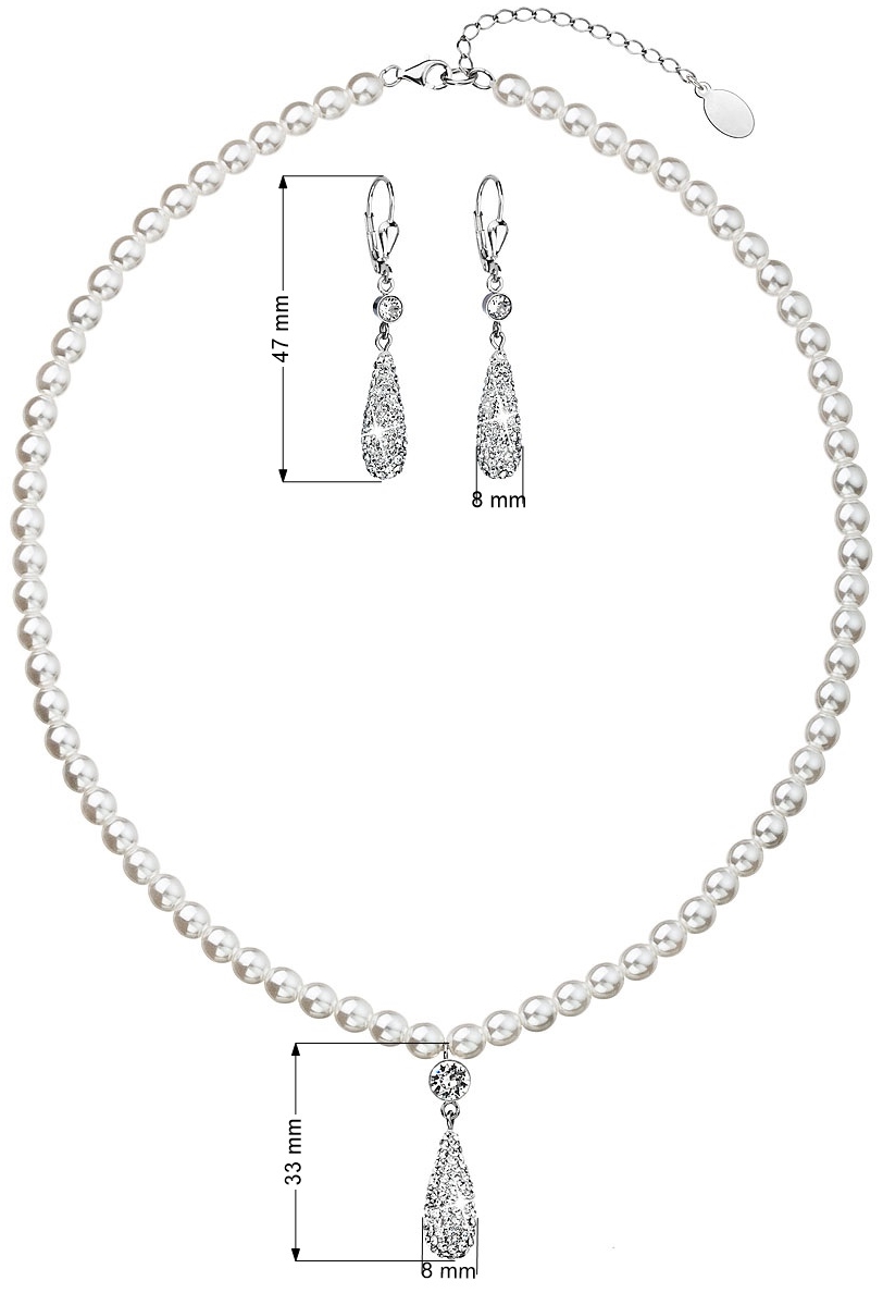 Sada šperkov s krištáľmi Swarovski náušnice a prívesok biele perly slza 39121.1