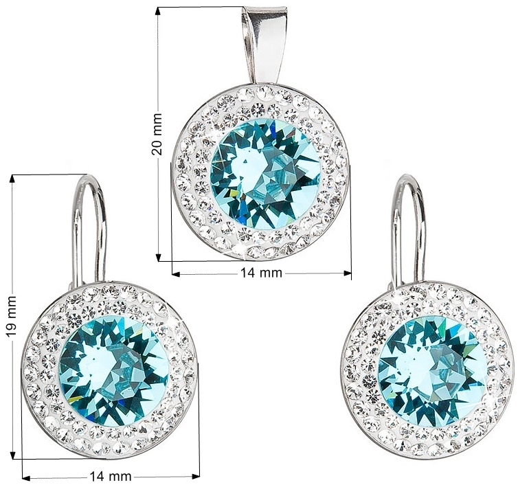 Sada šperkov s krištáľmi Swarovski náušnice a prívesok modré okrúhle 39107.3 turquoise