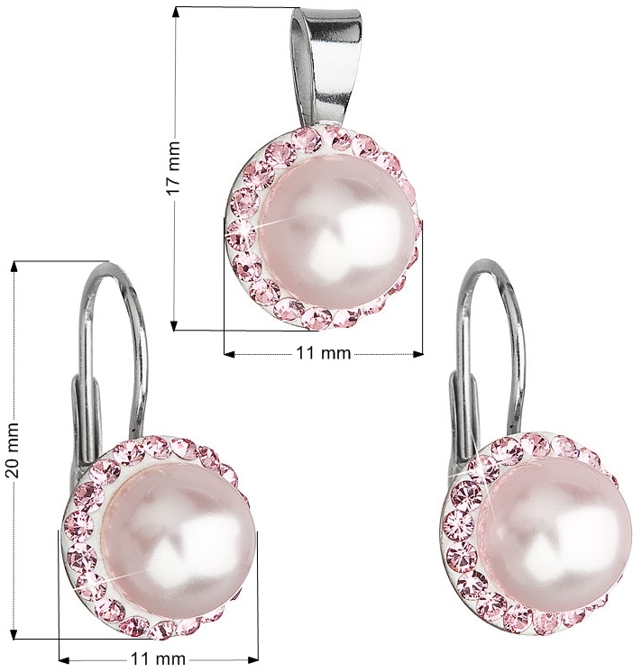 Sada šperkov s krištáľmi Swarovski náušnice a prívesok ružová perla okrúhle 39091.3