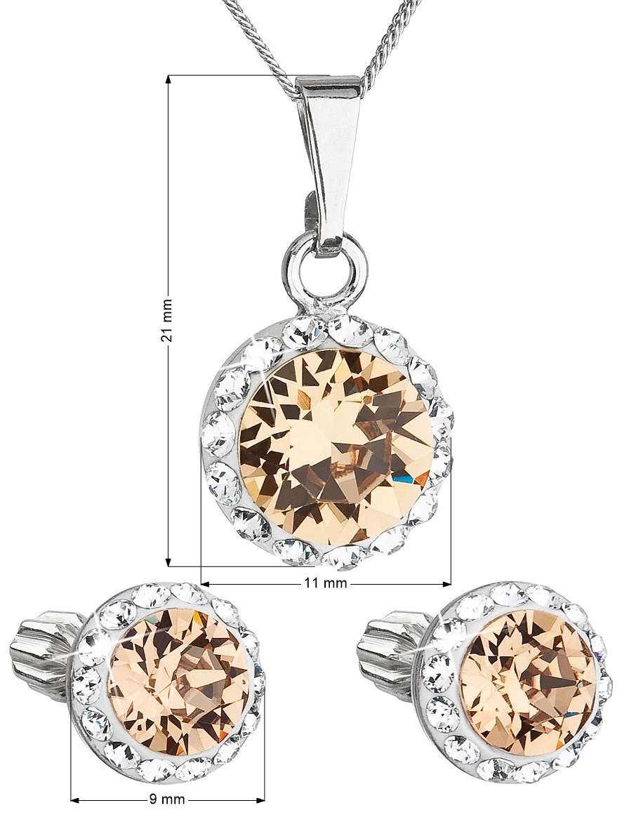 Sada šperkov s krištálmi Swarovski náušnice, retiazka a prívesok hnedé oranžové okrúhle 39352.3 light colorado topaz