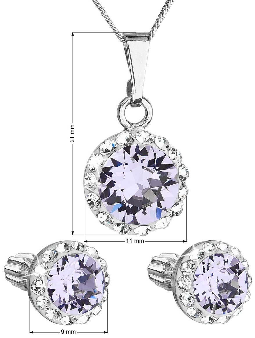 Sada šperkov s krištálmi Swarovski náušnice, retiazka a prívesok fialové okrúhle 39352.3 violet