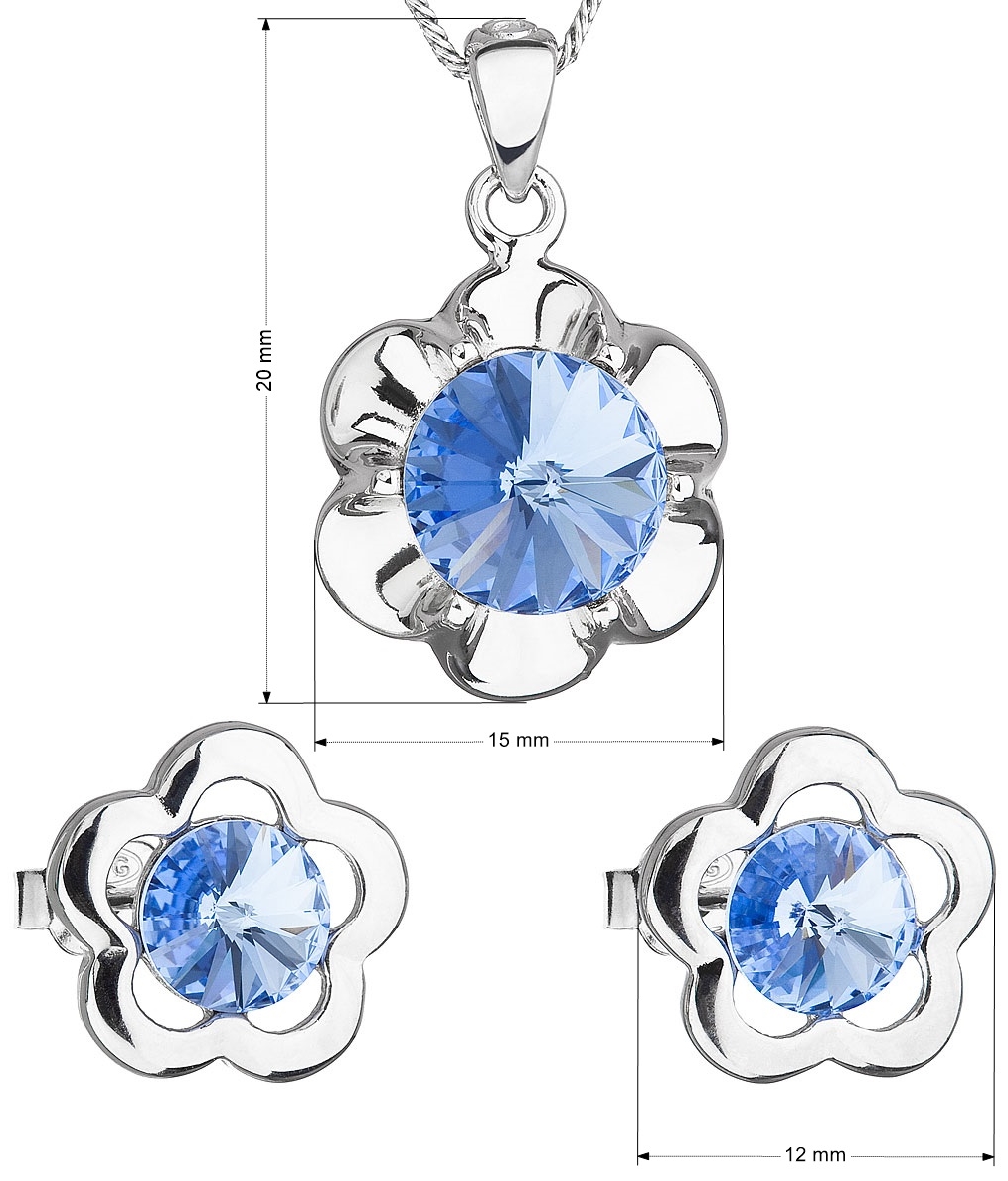 Sada šperkov s krištálmi Swarovski náušnice,retiazka a prívesok modrá kytička 39173.3