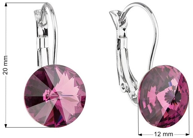 Náušnice bižutéria so Swarovski krištáľmi fialové okrúhle 51002.3 amethyst