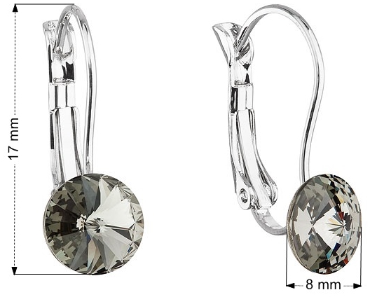 Náušnice bižutéria so Swarovski krištáľmi šedé okrúhle 51031.3