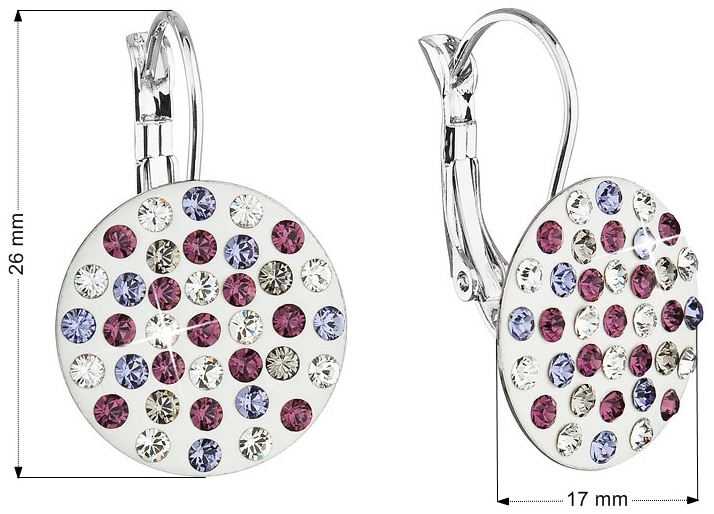 Náušnice bižutéria so Swarovski krištáľmi fialové okrúhle 51033.3