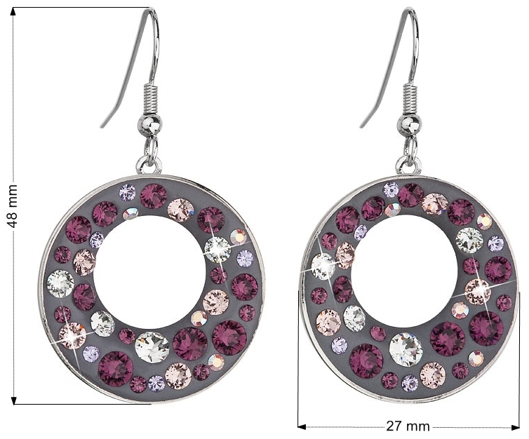 Náušnice bižutéria so Swarovski krištáľmi fialovej okrúhle 51040.3 plum