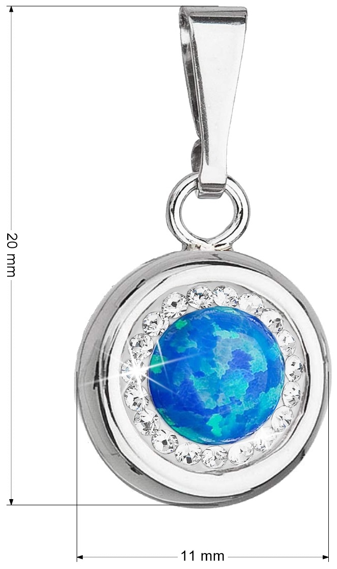 Strieborný prívesok s modrým syntetickým opálom a kryštálmi Swarovski 74096.1 blue