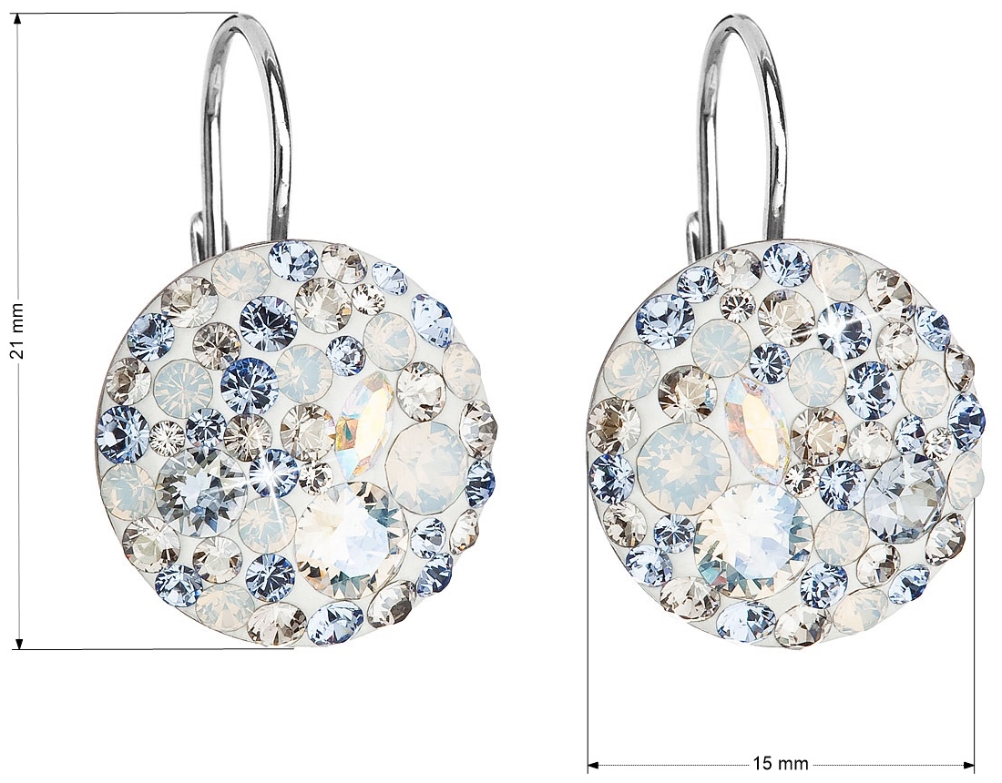 Strieborné náušnice visiace s krištálmi Swarovski modré okrúhle 31176.3 light sapphire