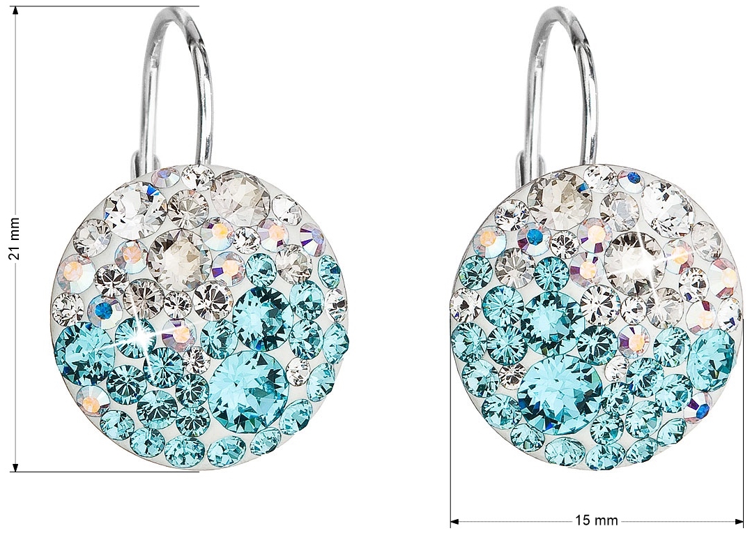 Strieborné náušnice visiace s krištálmi Swarovski modré okrúhle 31176.3 light turquoise