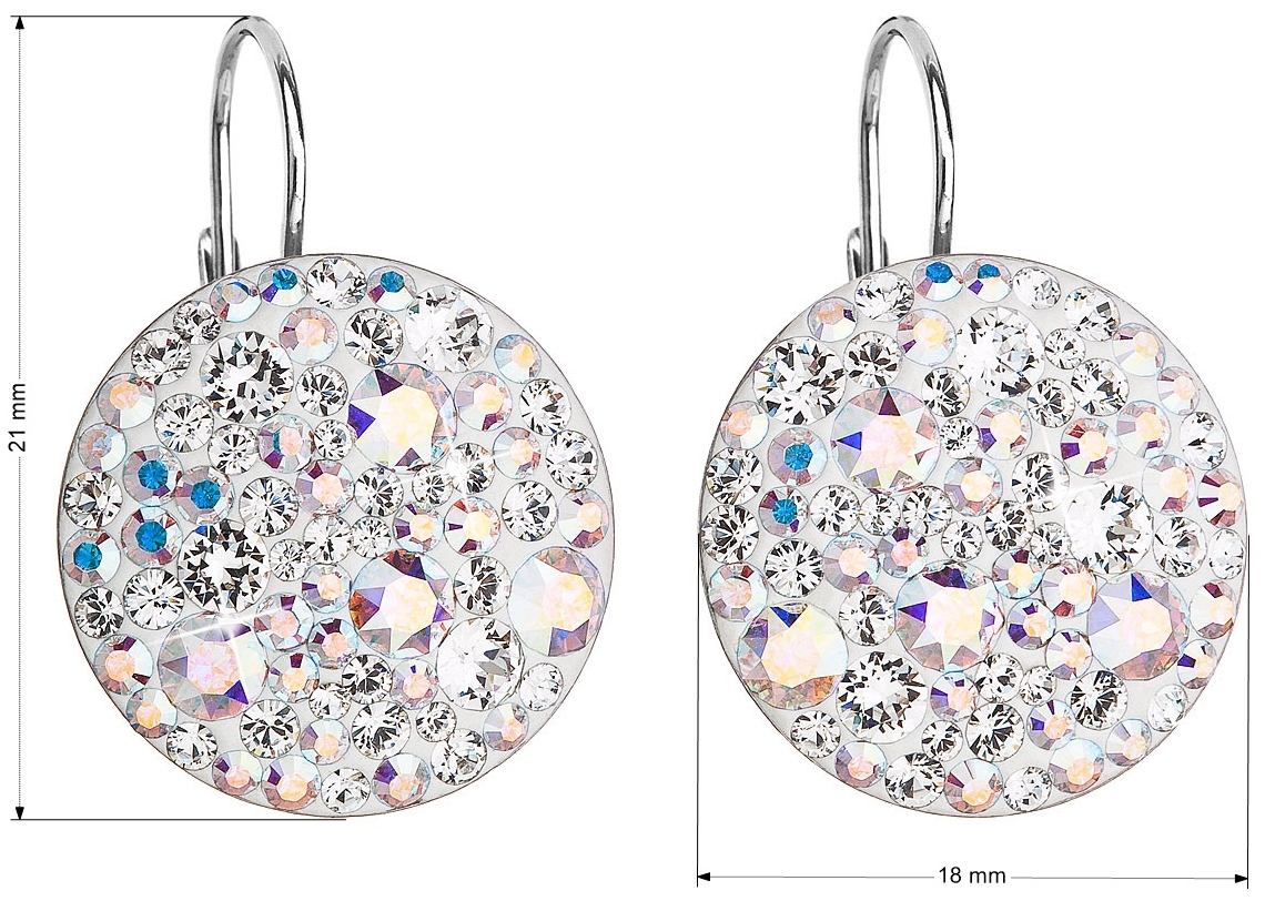 Strieborné náušnice visiace s krištálmi Swarovski ab efekt okrúhle 31161.2