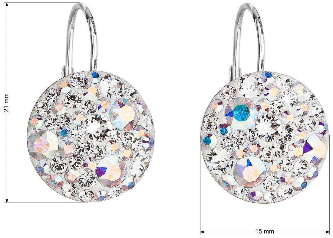 Strieborné náušnice visiace s krištálmi Swarovski ab efekt okrúhle 31176.2