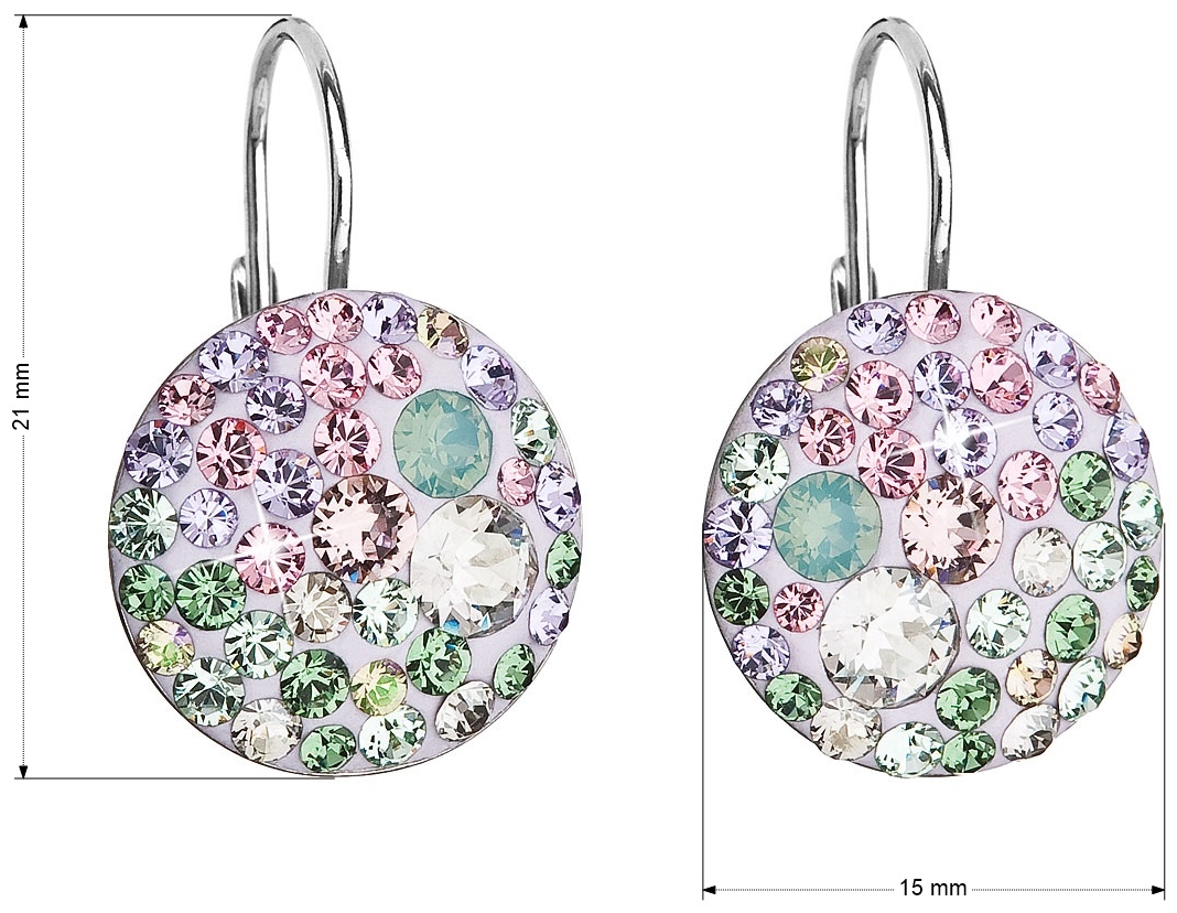 Strieborné náušnice visiace s krištálmi Swarovski mix farieb okrúhle 31176.3 sakura