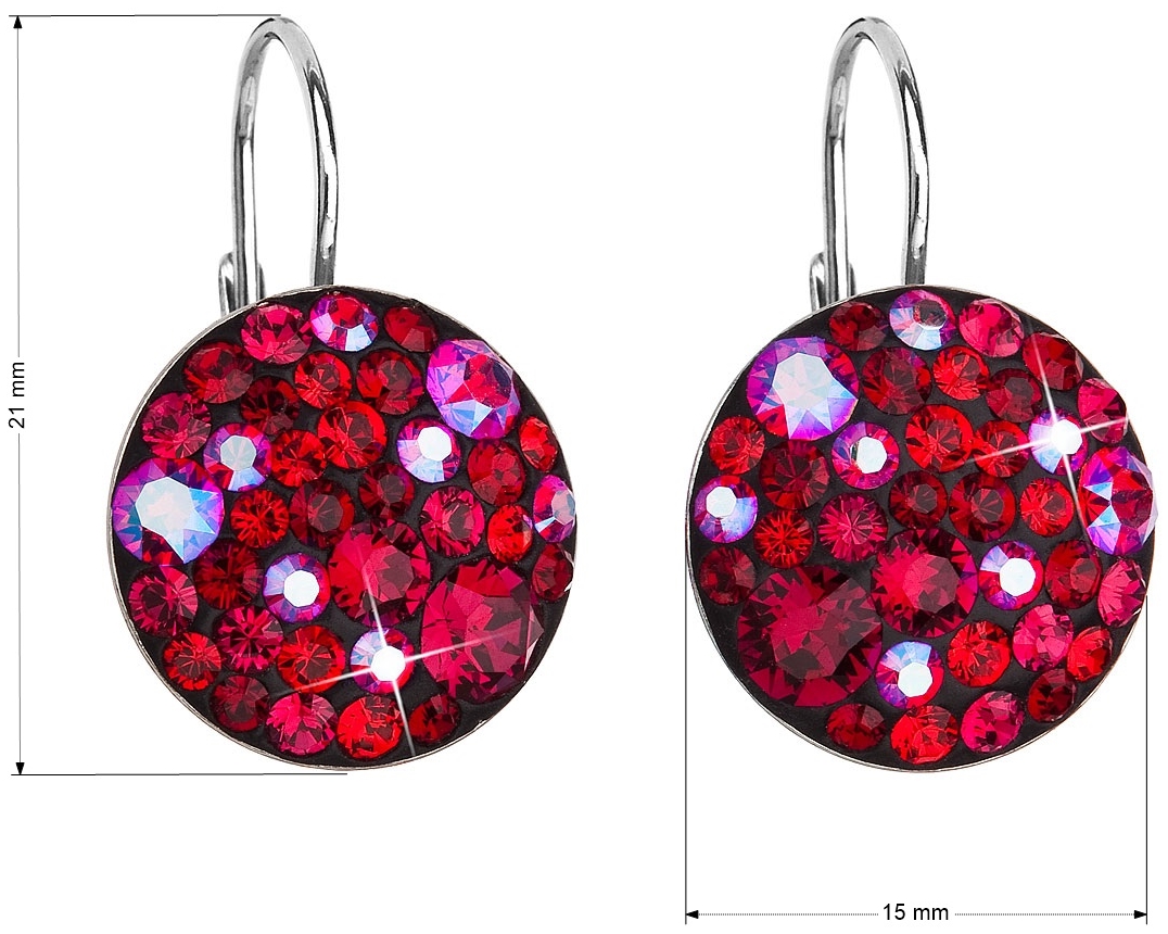 Strieborné náušnice visiace s krištálmi Swarovski červené okrúhle 31176.3 cherry
