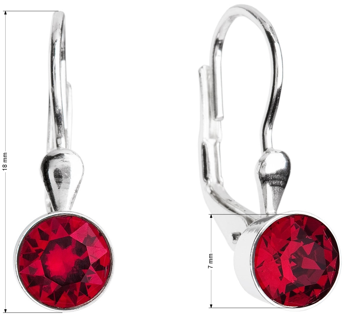 Strieborné náušnice visiace s krištálmi červené okrúhle 31112.3 ruby