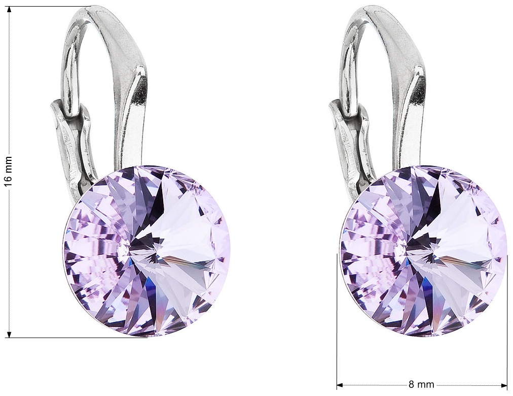 Strieborné náušnice visiace s krištálmi Swarovski fialové okrúhle 31229.3 violet