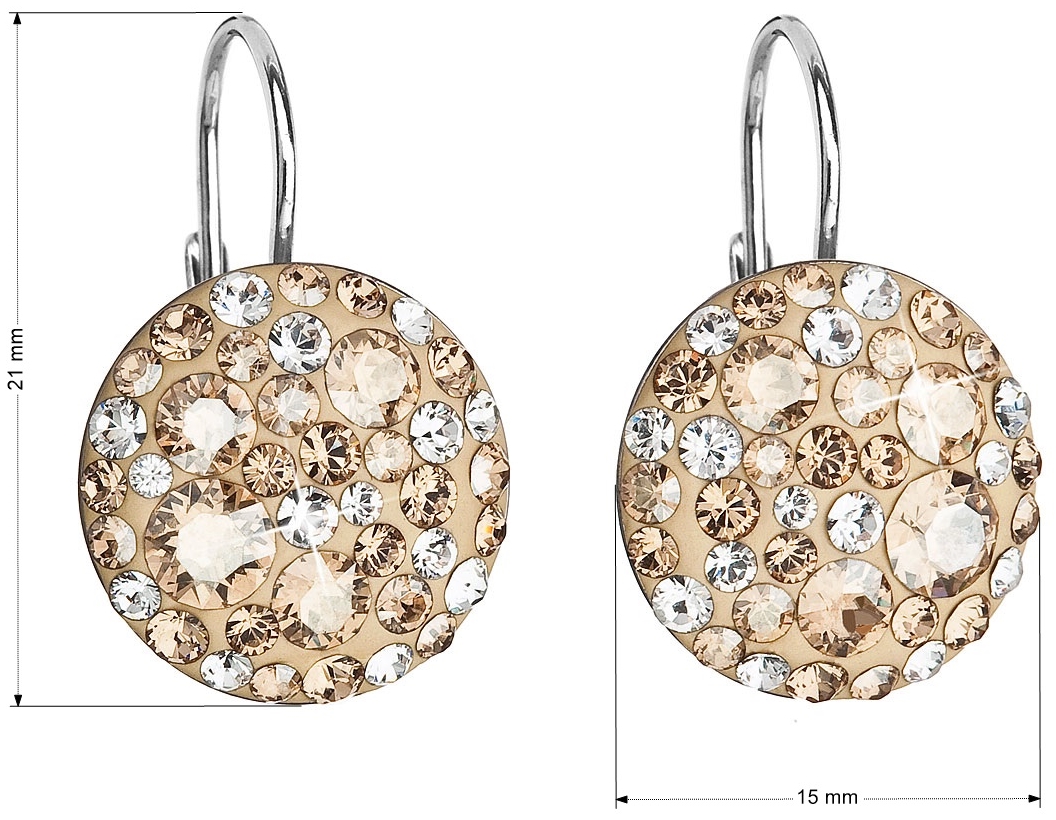 Strieborné náušnice visiace s krištálmi Swarovski zlaté okrúhle 31176.5 gold