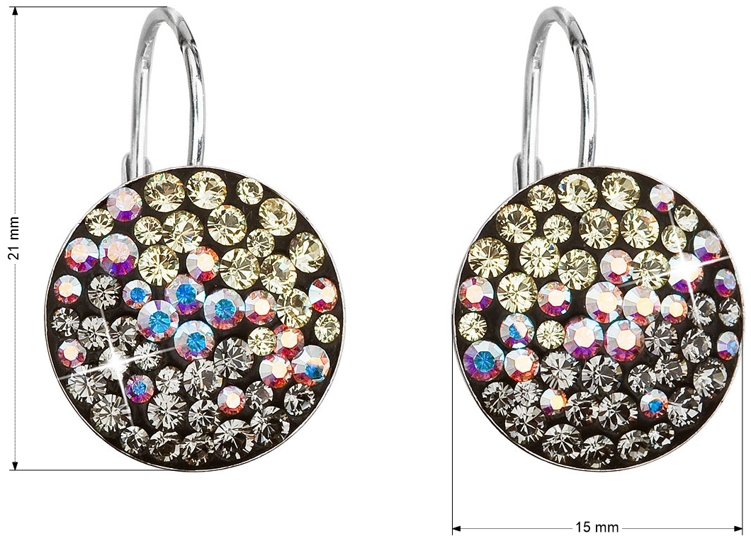Strieborné náušnice visiace s kryštálmi Swarovski mix farieb mesačné okrúhle 31176.3 moonlight
