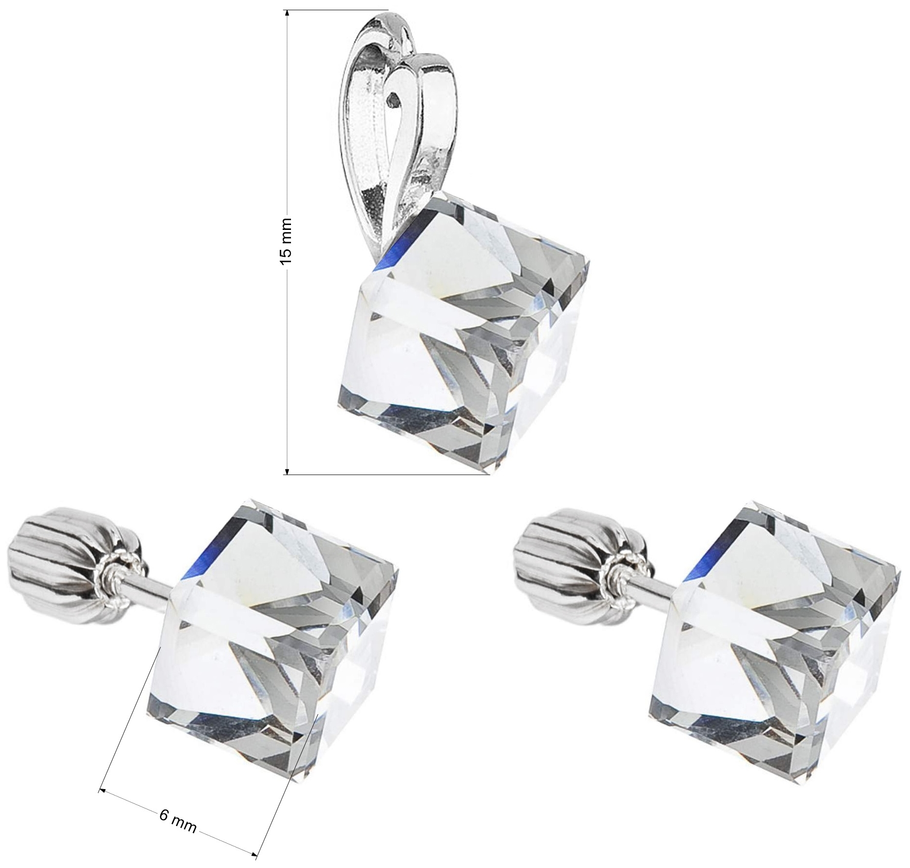 Sada šperkov s krištáľmi Swarovski náušnice a prívesok biela kocka 39068.1