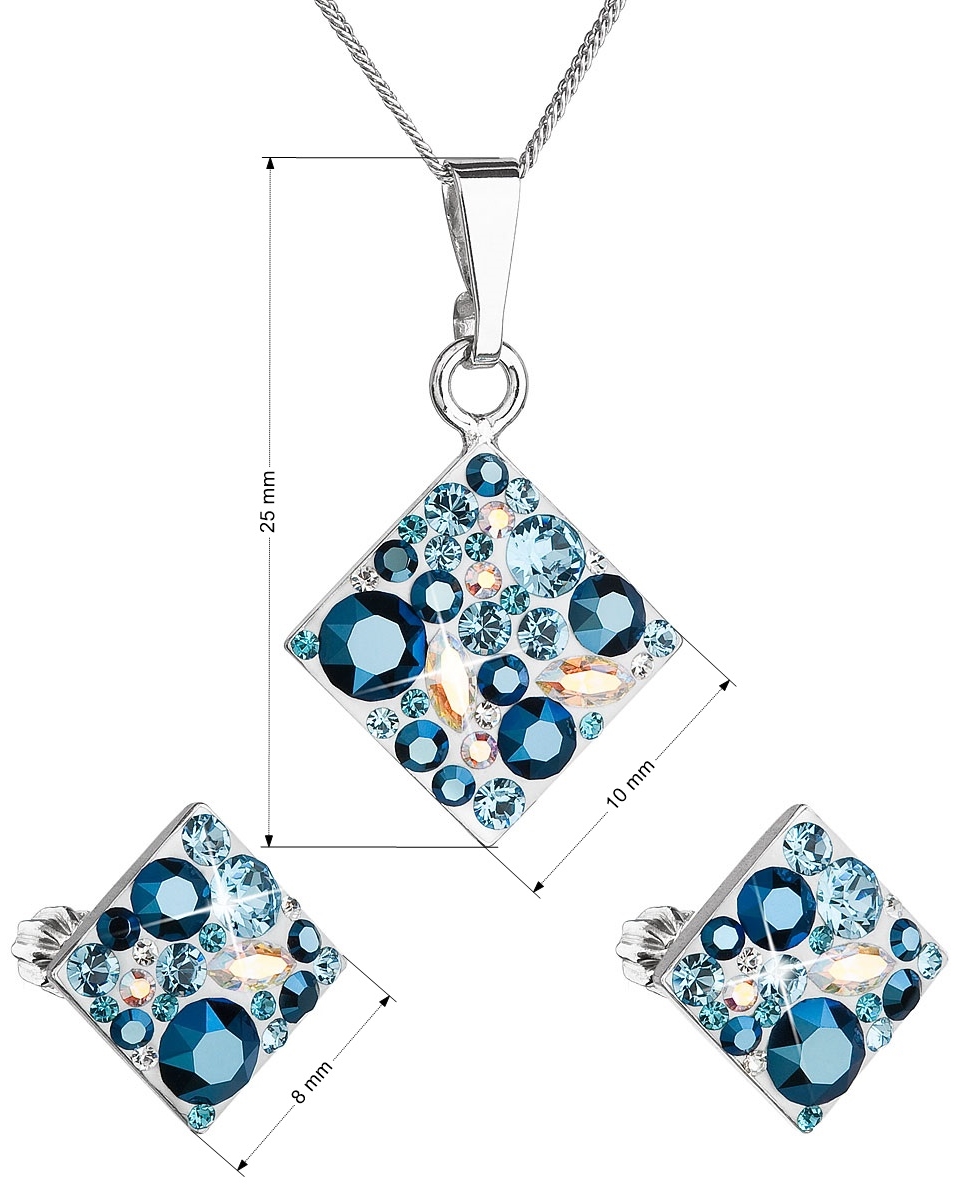 Sada šperkov s krištáľmi Swarovski náušnice a prívesok modrý kosoštvorec 39126.3 aqua