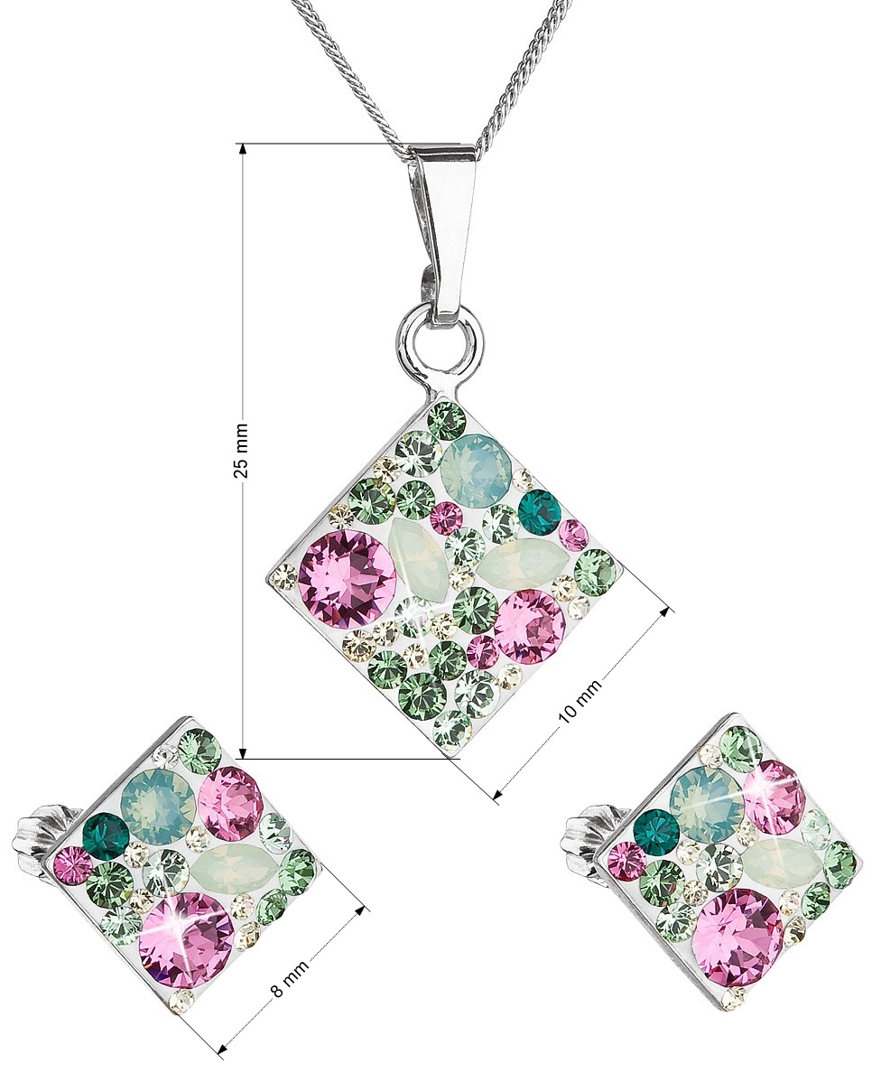 Sada šperkov s krištáľmi Swarovski náušnice, retiazka a prívesok zelený kosoštvorec 39126.3 chrysolite
