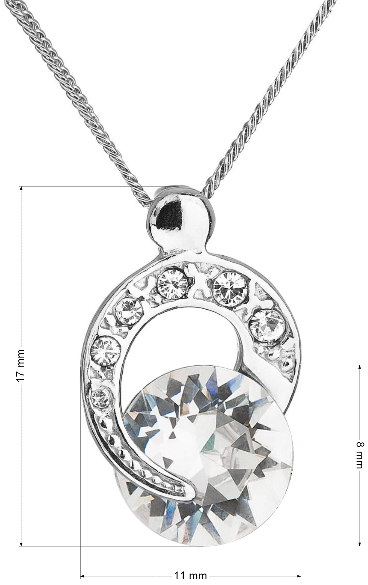 Strieborný náhrdelník s kryštálmi Preciosa biely okrúhly 32048.1 crystal