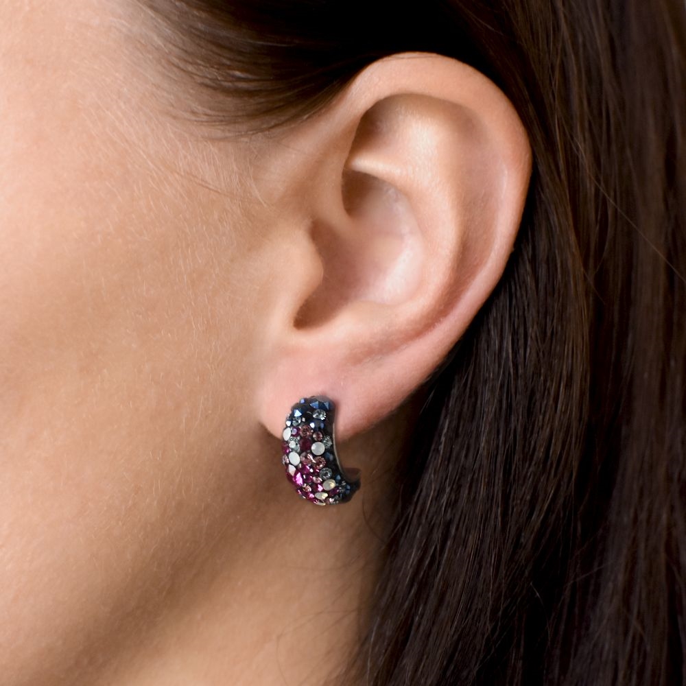 Strieborné náušnice visiace s krištáľmi Swarovski mix farieb polkruh 31164.5