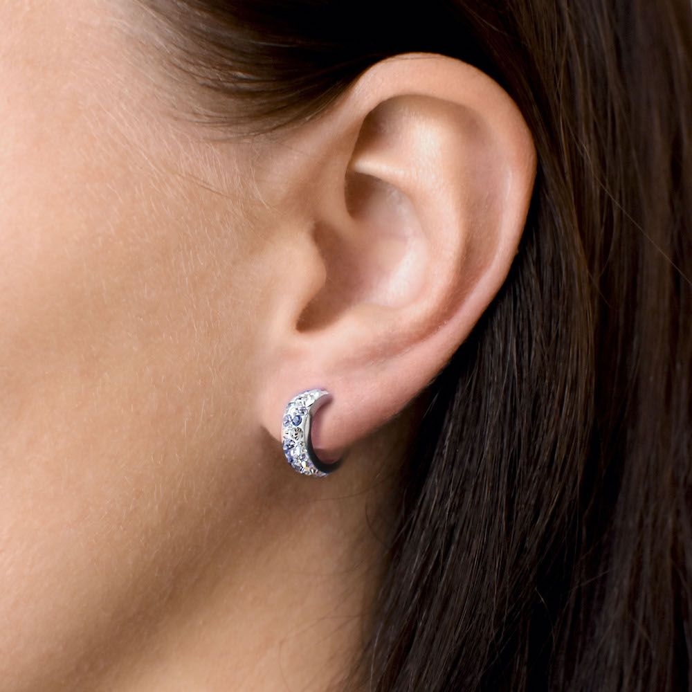 Strieborné náušnice kruhy s krištáľmi Swarovski fialový polkruh 31118.3 Violet