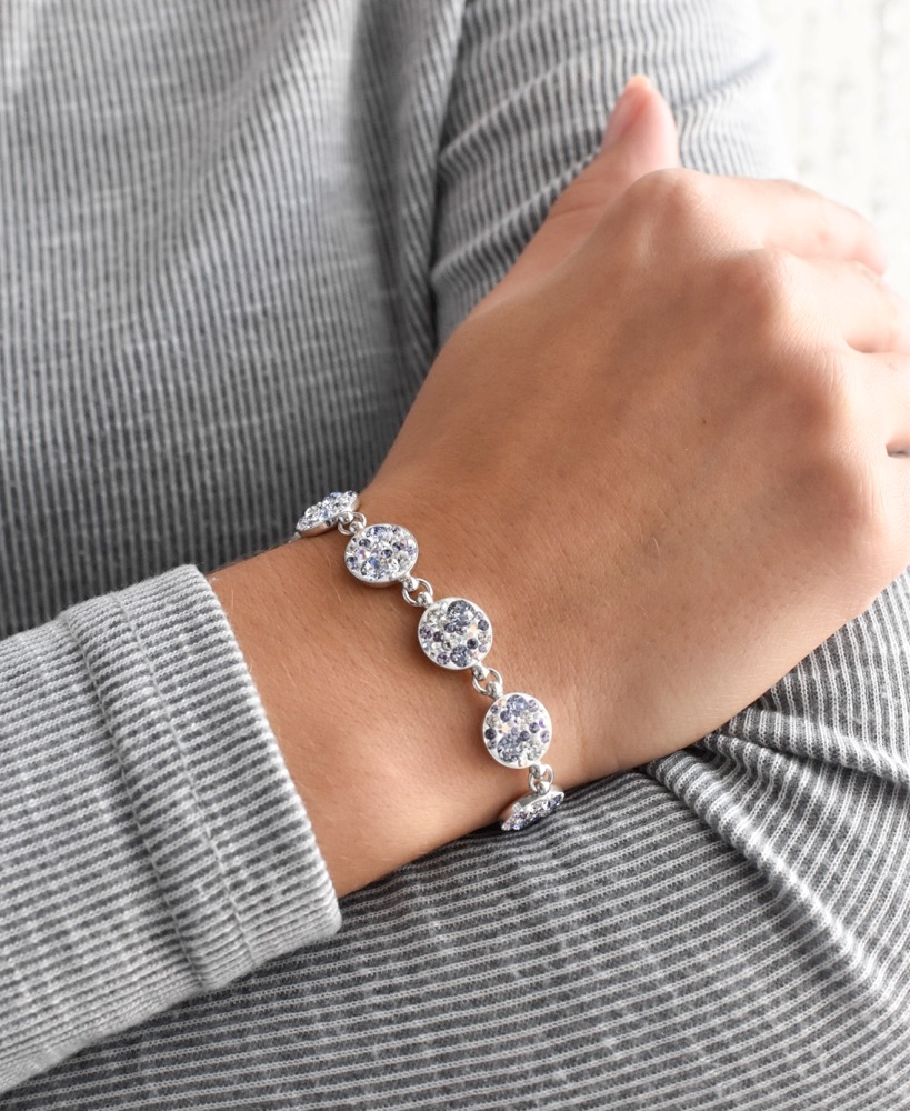 Strieborný náramok so Swarovski krištáľmi fialový 33048.3
