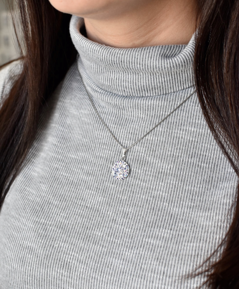Strieborný prívesok s krištáľmi Swarovski fialový okrúhly 34225.3 violet