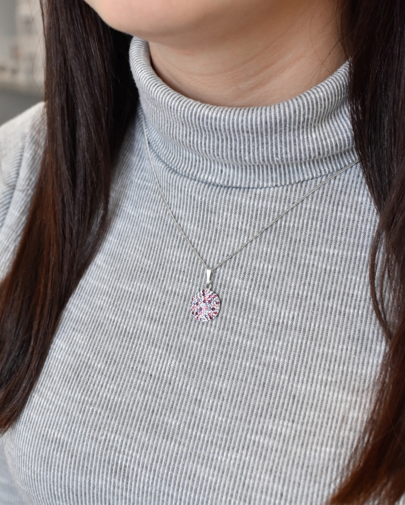 Strieborný prívesok s krištálmi Swarovski mix fialové okrúhly 34225.3