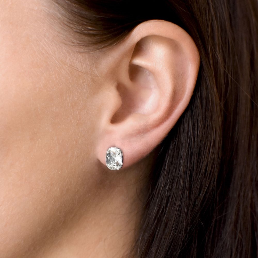 Strieborné náušnice perličky s krištálmi Swarovski biely obdĺžnik 31279.1