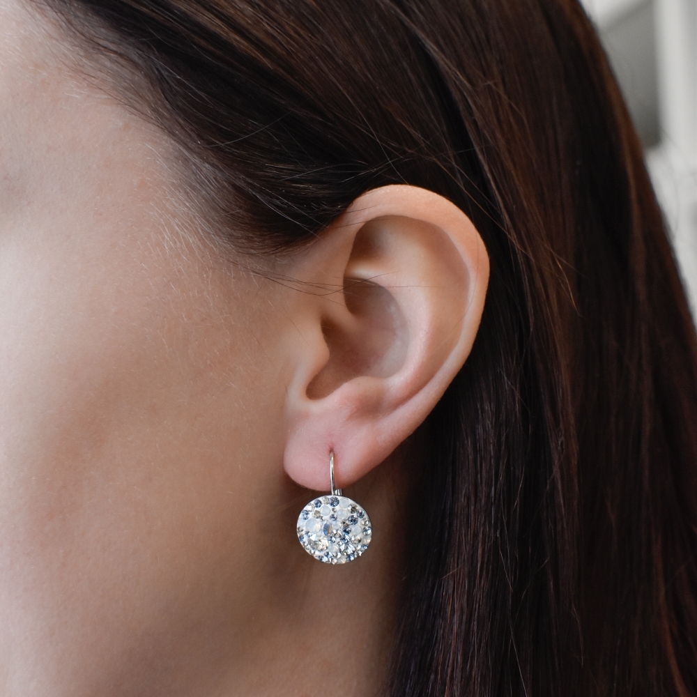 Strieborné náušnice visiace s krištálmi Swarovski modré okrúhle 31176.3 light sapphire