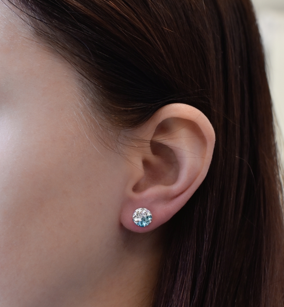 Strieborné náušnice kôstky s krištálmi Swarovski modré okrúhle 31336.3 light turquoise
