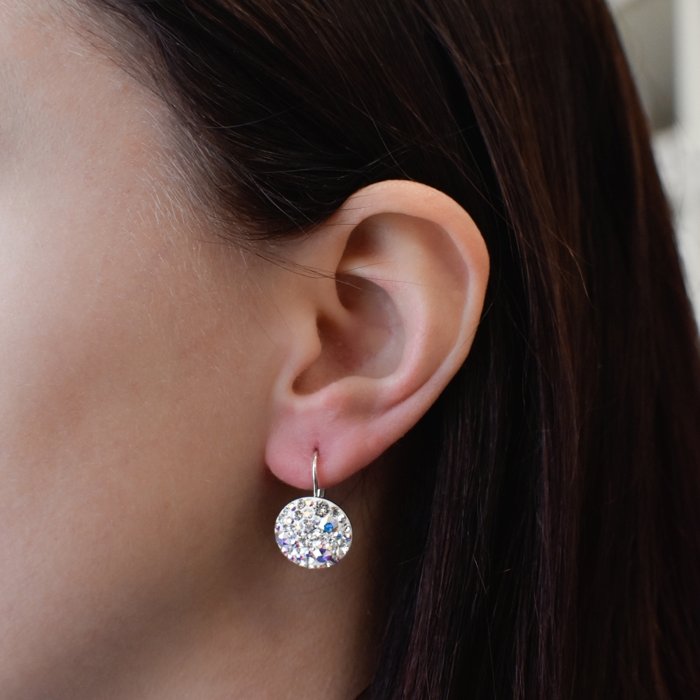 Strieborné náušnice visiace s krištálmi Swarovski ab efekt okrúhle 31176.2