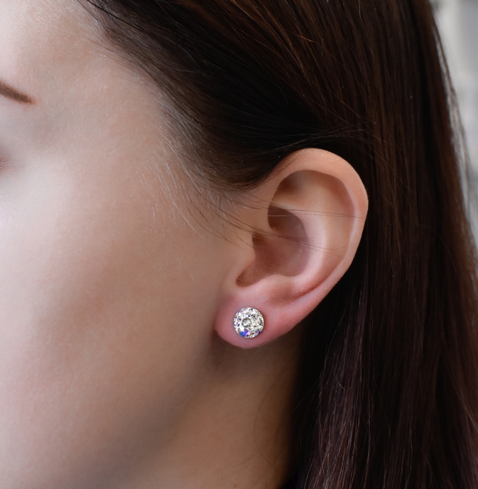 Strieborné náušnice kôstky s krištálmi Swarovski ab efekt okrúhle 31336.2