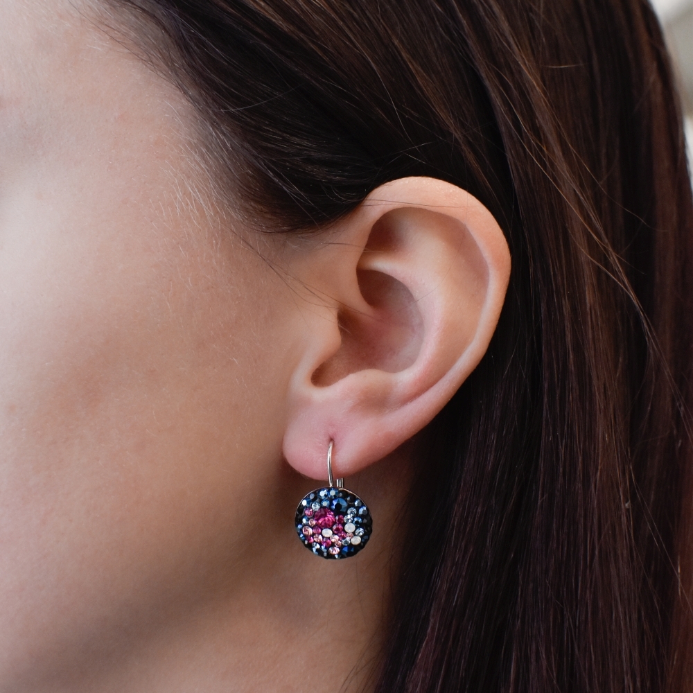 Strieborné náušnice visiace s krištálmi Swarovski mix farieb okrúhle 31176.4 galaxy