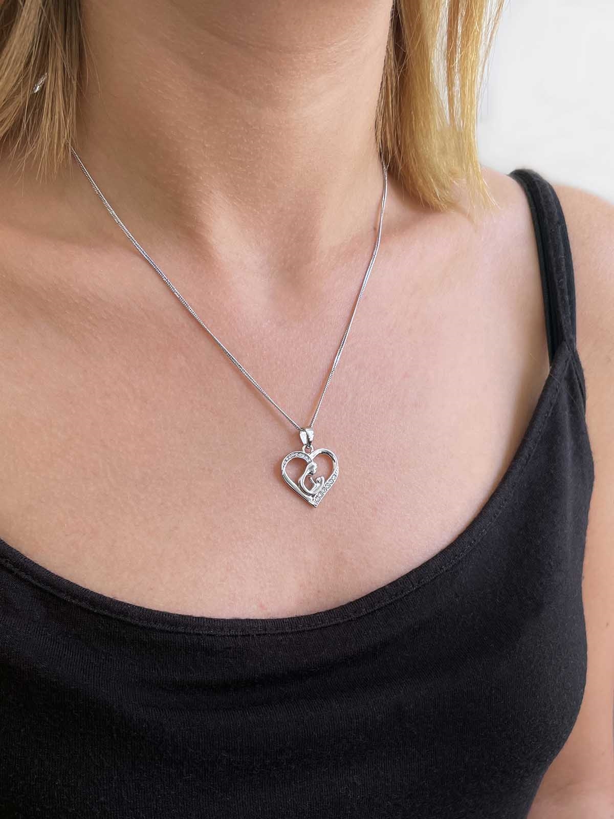 Strieborný náhrdelník matka a dieťa sa Swarovski kryštály biely 32073.1