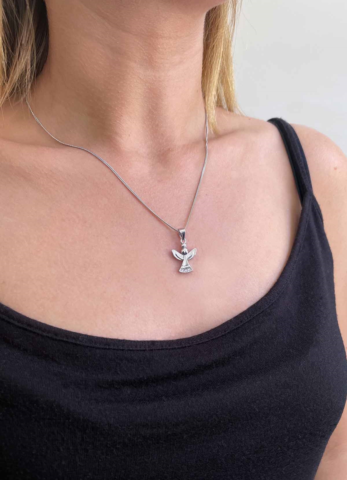Strieborný náhrdelník anjel so Swarovski kryštálmi biely 32078.1